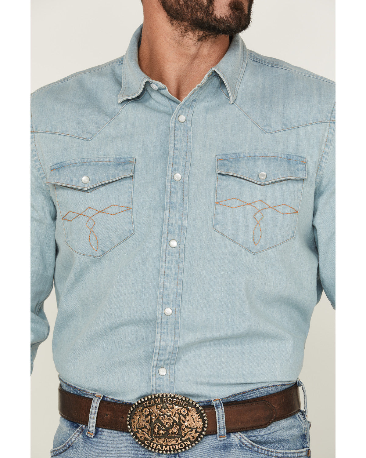 Men's Frosty Light Wash Long Sleeve Snap Denim Western Shir Light Wash