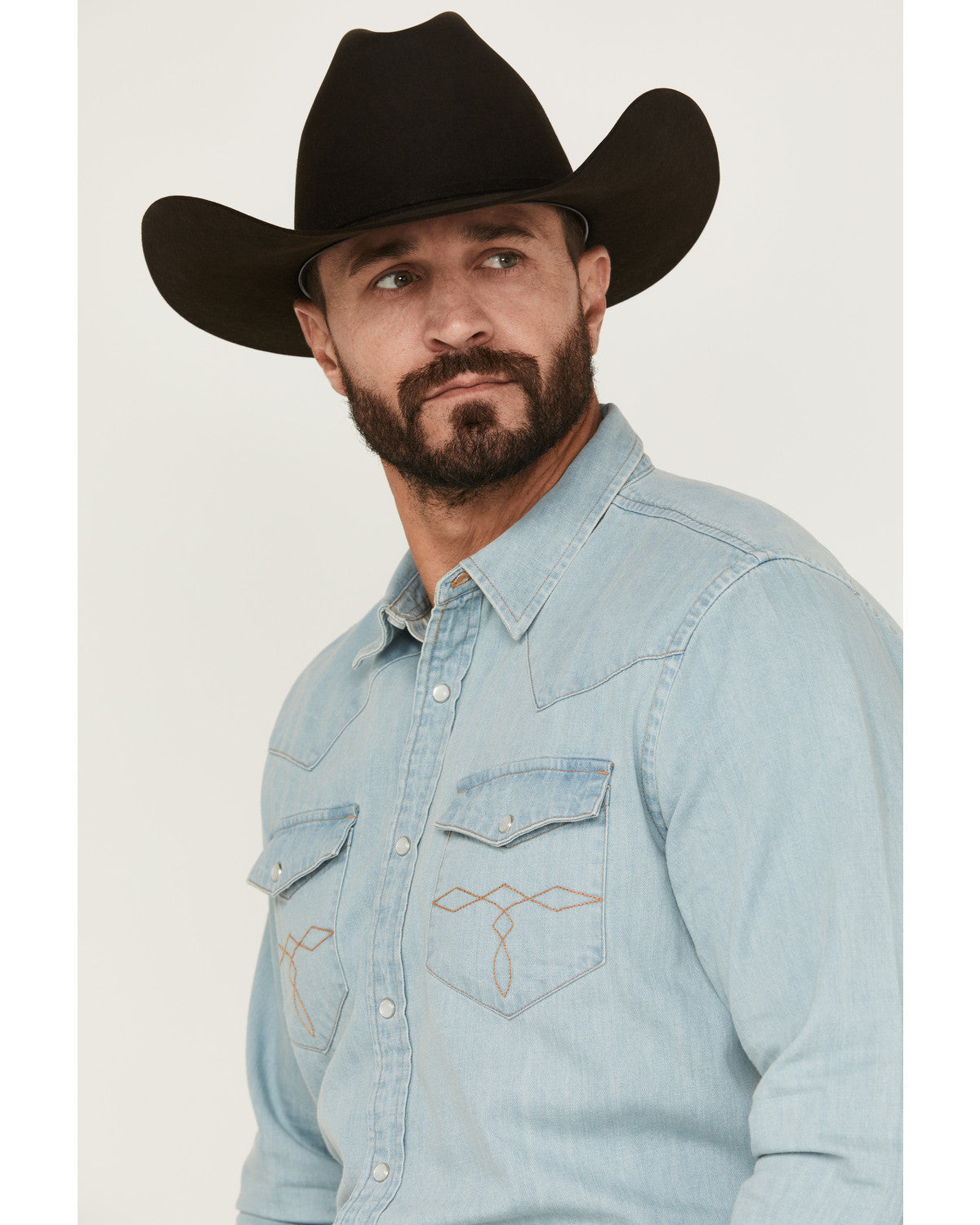 Men's Frosty Light Wash Long Sleeve Snap Denim Western Shir Light Wash