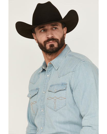 Men's Frosty Light Wash Long Sleeve Snap Denim Western Shir Light Wash