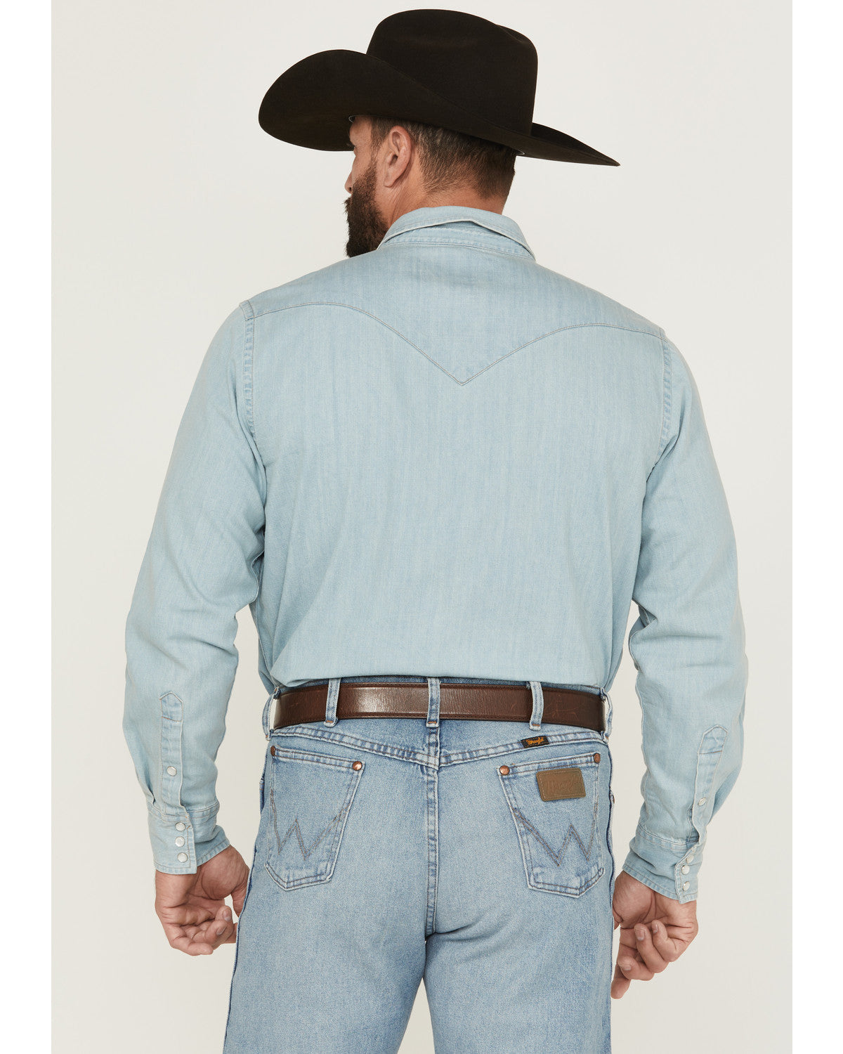 Men's Frosty Light Wash Long Sleeve Snap Denim Western Shir Light Wash