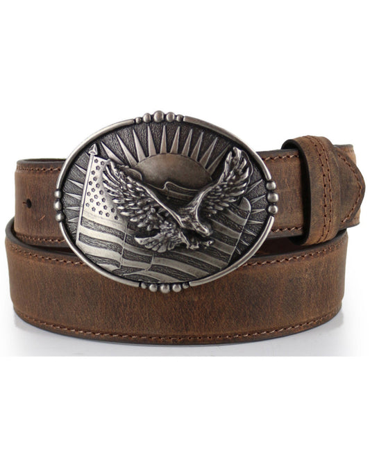 Men's Patriotic Eagle Leather Belt Brown