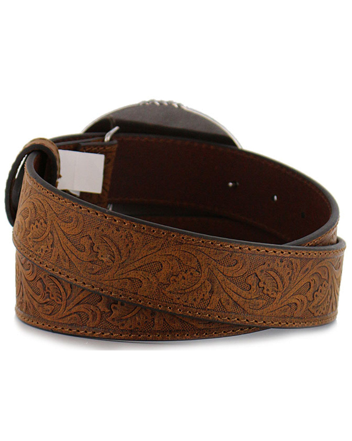 Men's Bronc Buckle Tooled Leather Belt Tan