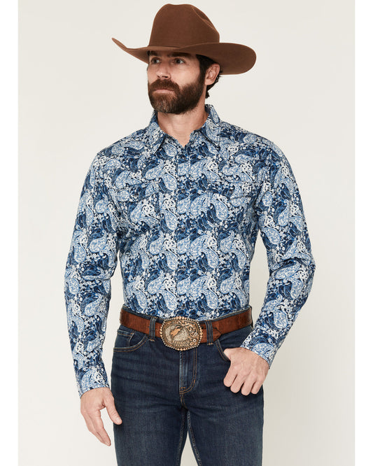Men's Escape Route Paisley Print Long Sleeve Snap Western S Light Blue