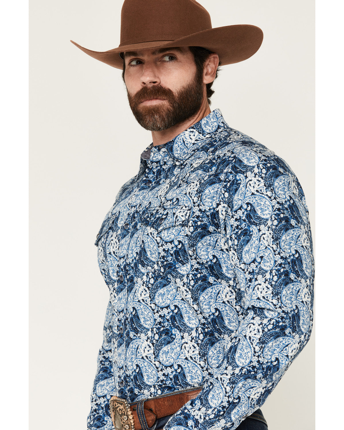 Men's Escape Route Paisley Print Long Sleeve Snap Western S Light Blue
