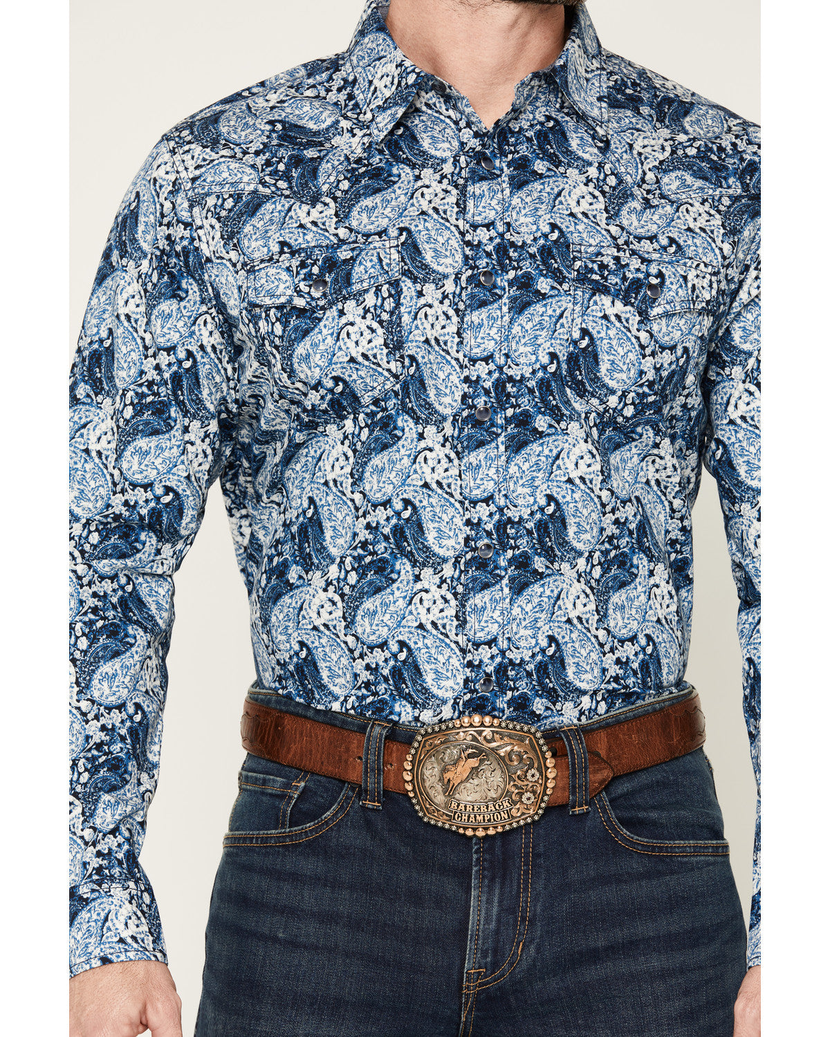 Men's Escape Route Paisley Print Long Sleeve Snap Western S Light Blue