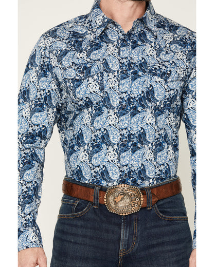 Men's Escape Route Paisley Print Long Sleeve Snap Western S Light Blue