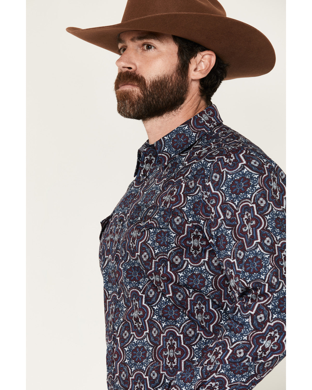 Men's Muddy Medallion Print Long Sleeve Snap Western Shirt Navy