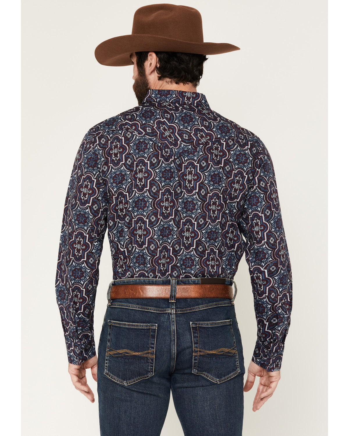 Men's Muddy Medallion Print Long Sleeve Snap Western Shirt Navy