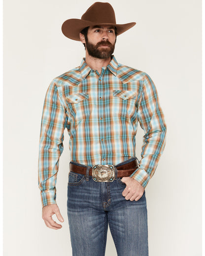 Men's Solstice Plaid Print Long Sleeve Snap Western Shirt Light Blue