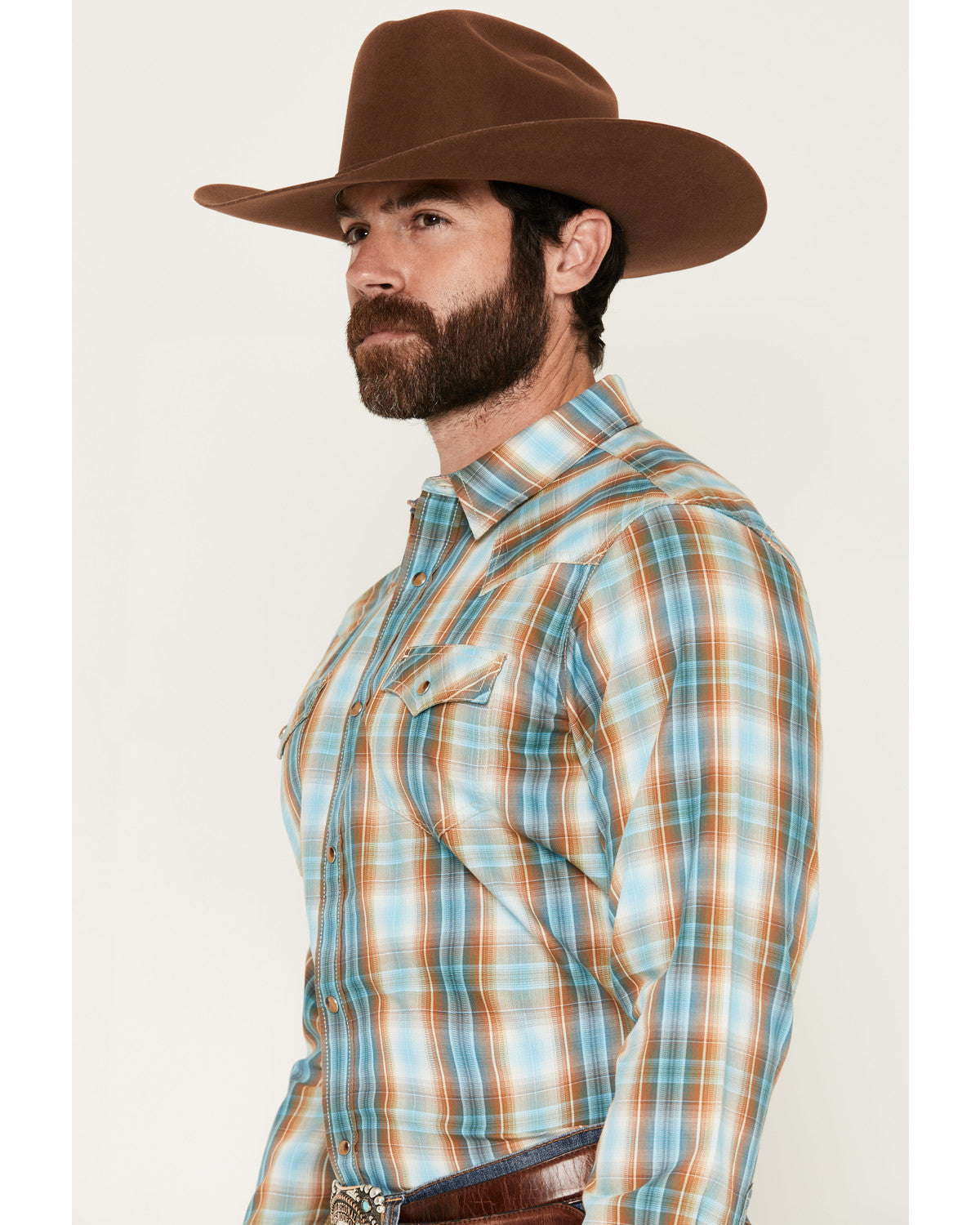 Men's Solstice Plaid Print Long Sleeve Snap Western Shirt Light Blue