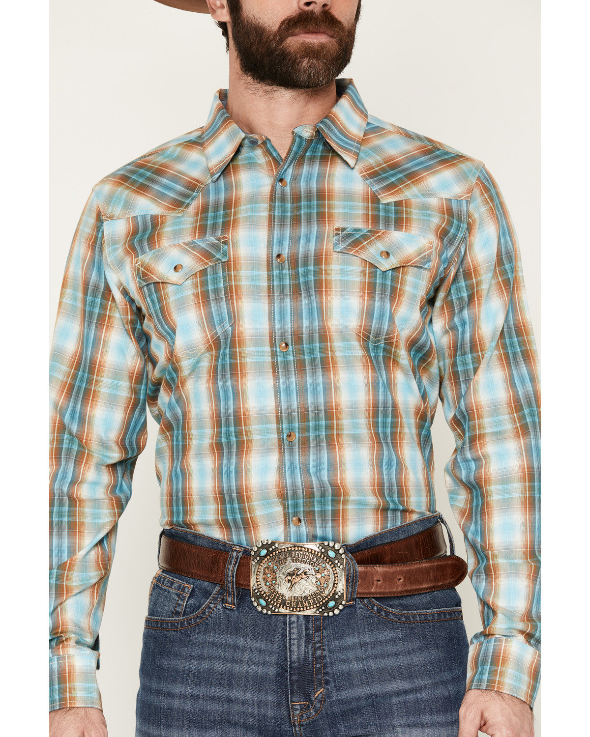 Men's Solstice Plaid Print Long Sleeve Snap Western Shirt Light Blue