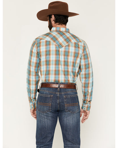Men's Solstice Plaid Print Long Sleeve Snap Western Shirt Light Blue