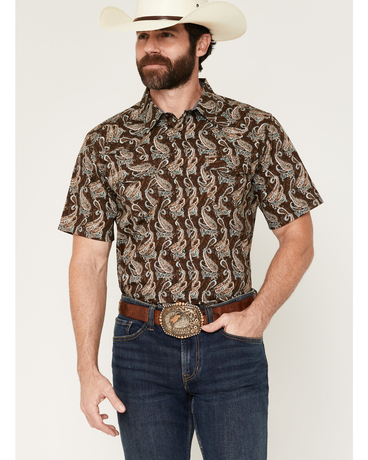Men's Easy Livin' Paisley Print Short Sleeve Snap Western S Brown