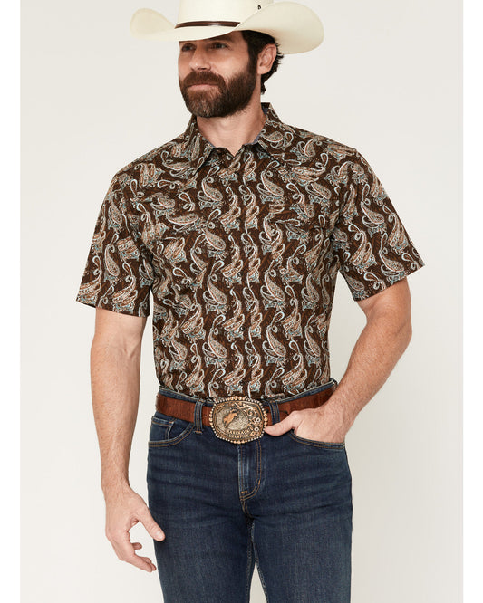 Men's Easy Livin' Paisley Print Short Sleeve Snap Western S Brown