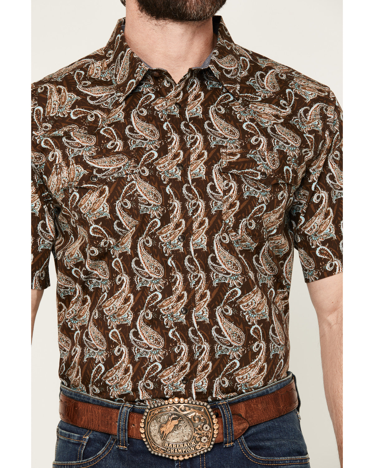 Men's Easy Livin' Paisley Print Short Sleeve Snap Western S Brown