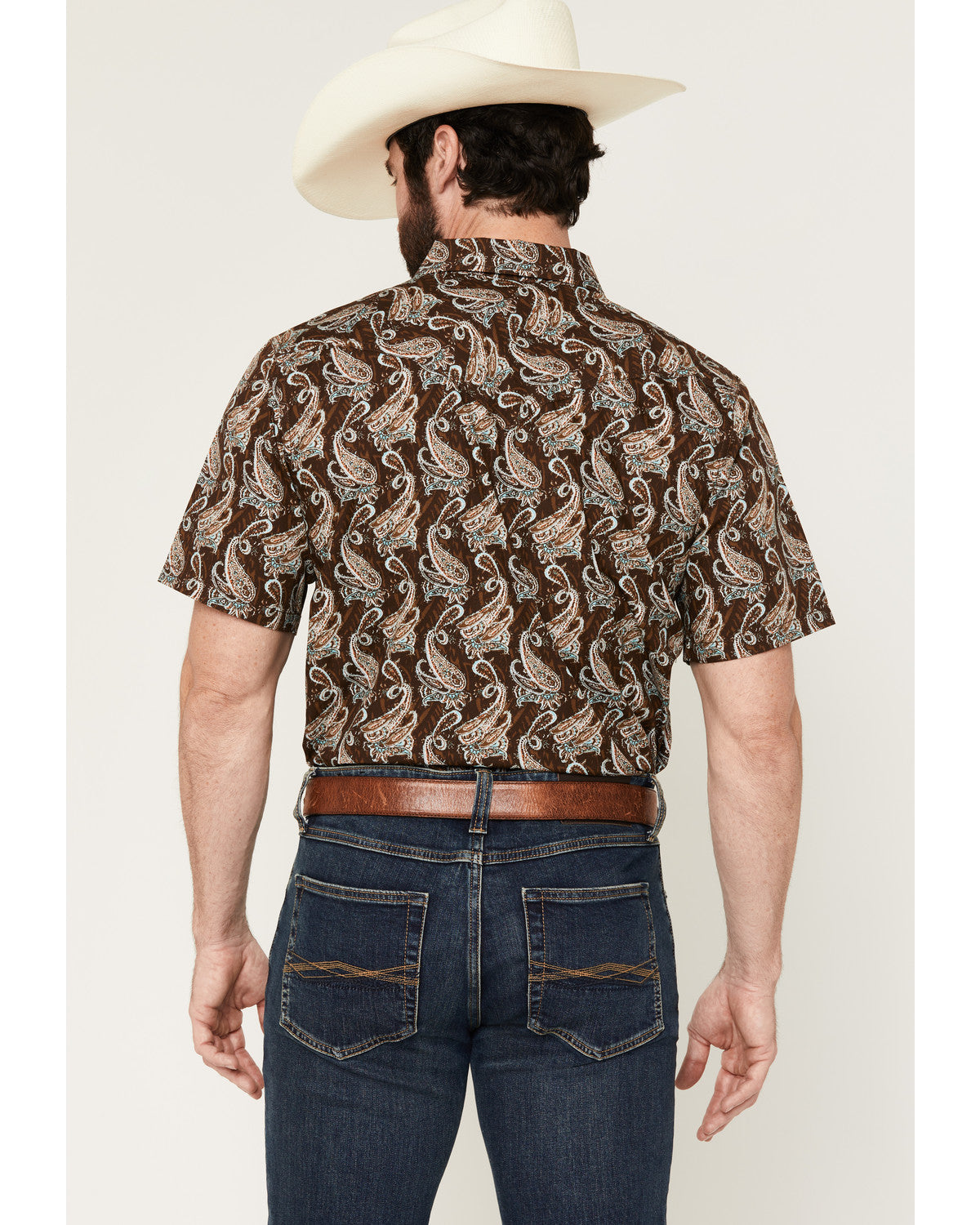 Men's Easy Livin' Paisley Print Short Sleeve Snap Western S Brown