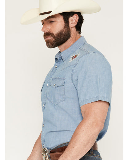 Men's Tucson Embroidered Denim Short Sleeve Snap Western Sh Light Wash