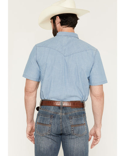 Men's Tucson Embroidered Denim Short Sleeve Snap Western Sh Light Wash