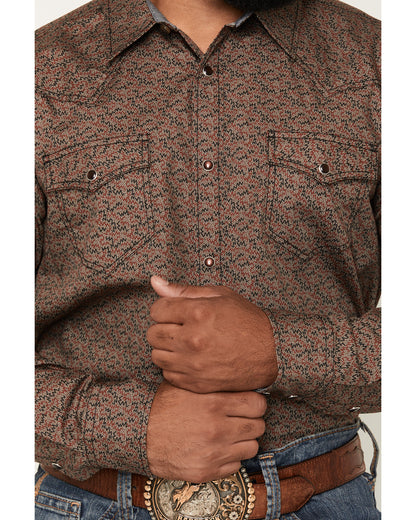 Men's Fireball Geo Print Long Sleeve Snap Western Shirt Brown