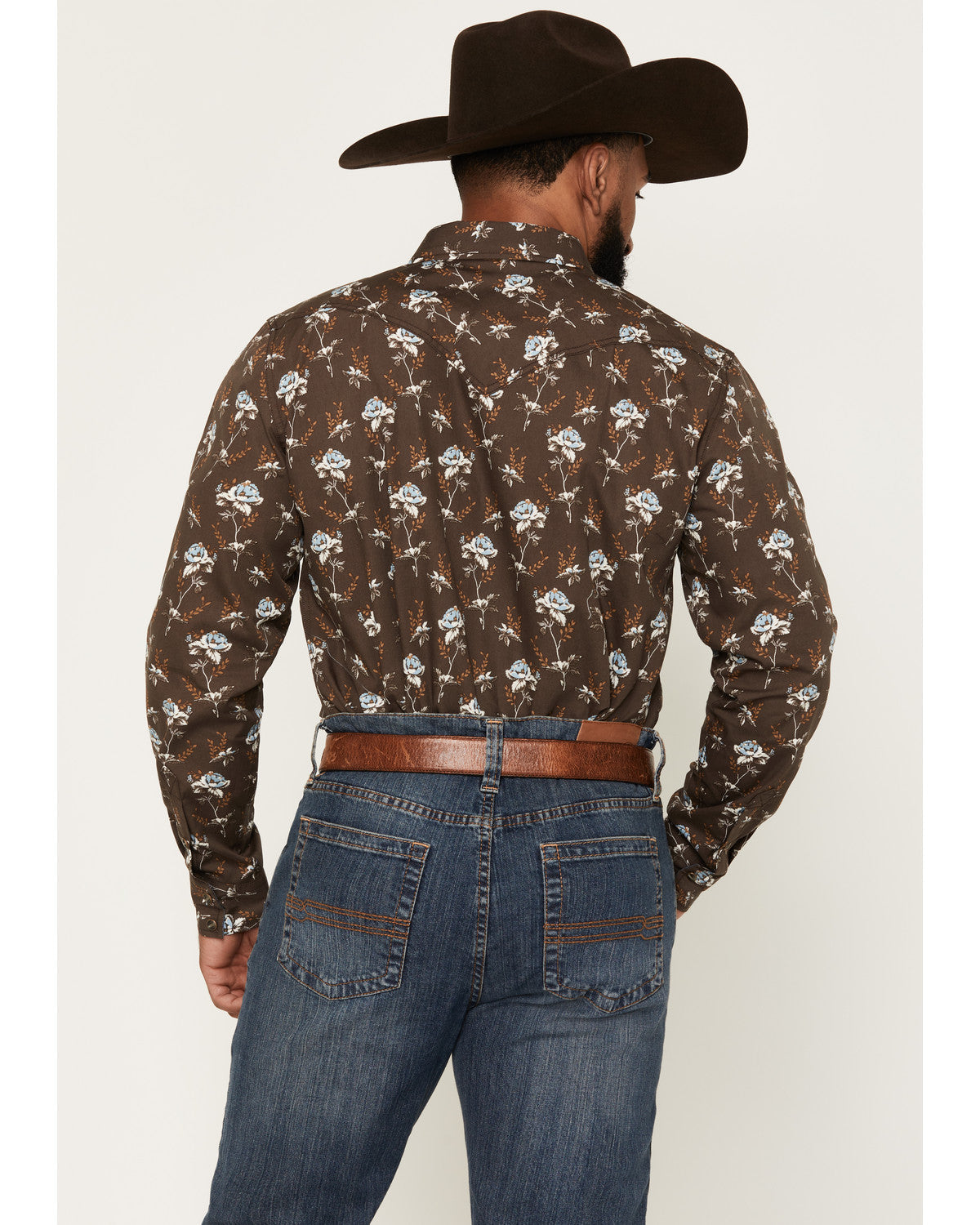 Men's Night Cap Floral Print Long Sleeve Snap Western Shirt Brown