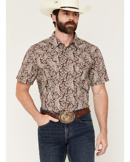 Men's Rusted Gate Paisley Print Short Sleeve Snap Western S Brown