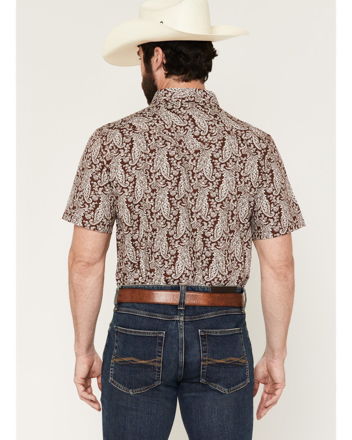 Men's Rusted Gate Paisley Print Short Sleeve Snap Western S Brown