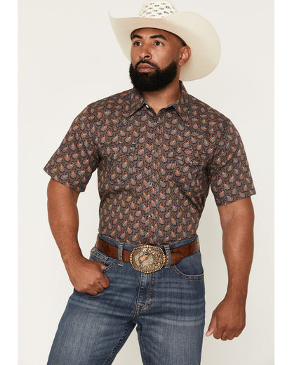 Men's 2 Step Paisley Print Short Sleeve Snap Western Shirt Navy