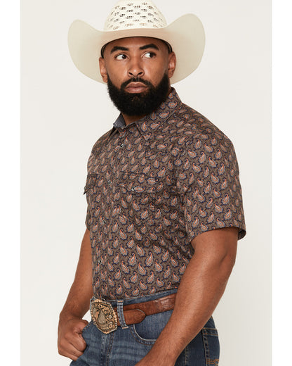 Men's 2 Step Paisley Print Short Sleeve Snap Western Shirt Navy