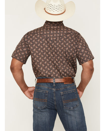 Men's 2 Step Paisley Print Short Sleeve Snap Western Shirt Navy