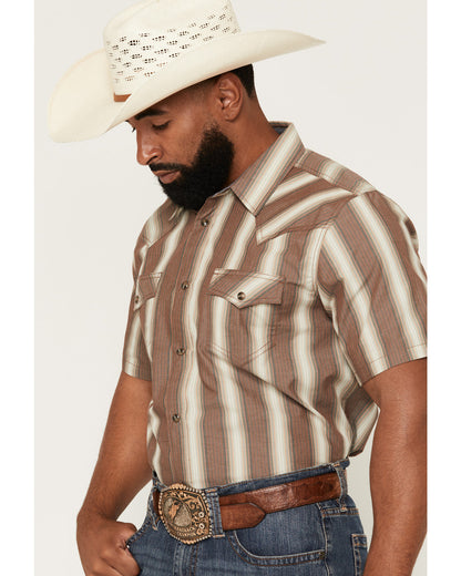 Men's Gopher Striped Print Short Sleeve Snap Western Shirt Brown