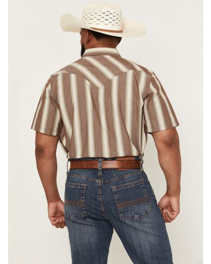 Men's Gopher Striped Print Short Sleeve Snap Western Shirt Brown