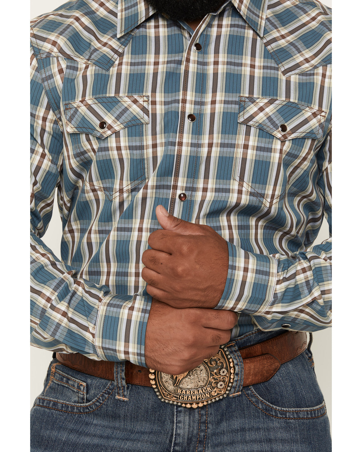 Men's Niagara Falls Plaid Print Long Sleeve Snap Western Sh Blue
