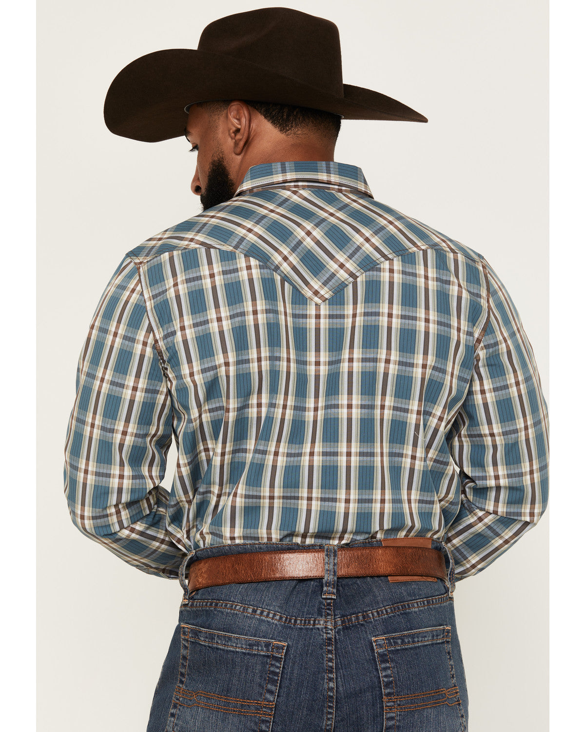 Men's Niagara Falls Plaid Print Long Sleeve Snap Western Sh Blue