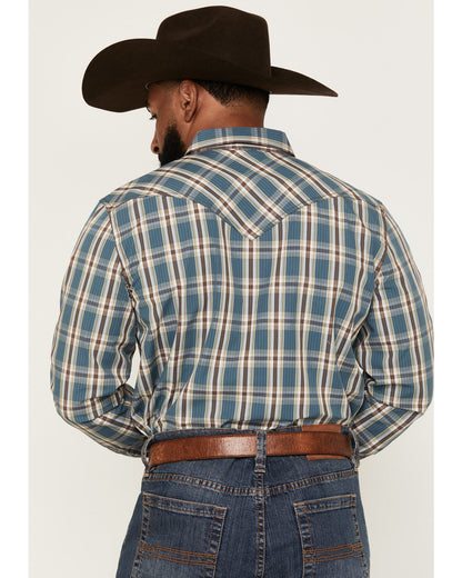 Men's Niagara Falls Plaid Print Long Sleeve Snap Western Sh Blue