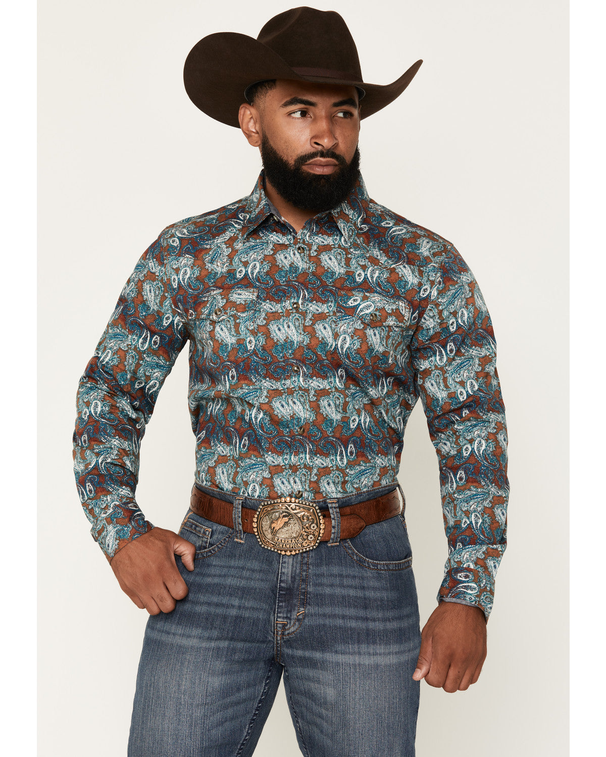 Men's Gilbert Paisley Print Long Sleeve Snap Western Shirt Blue