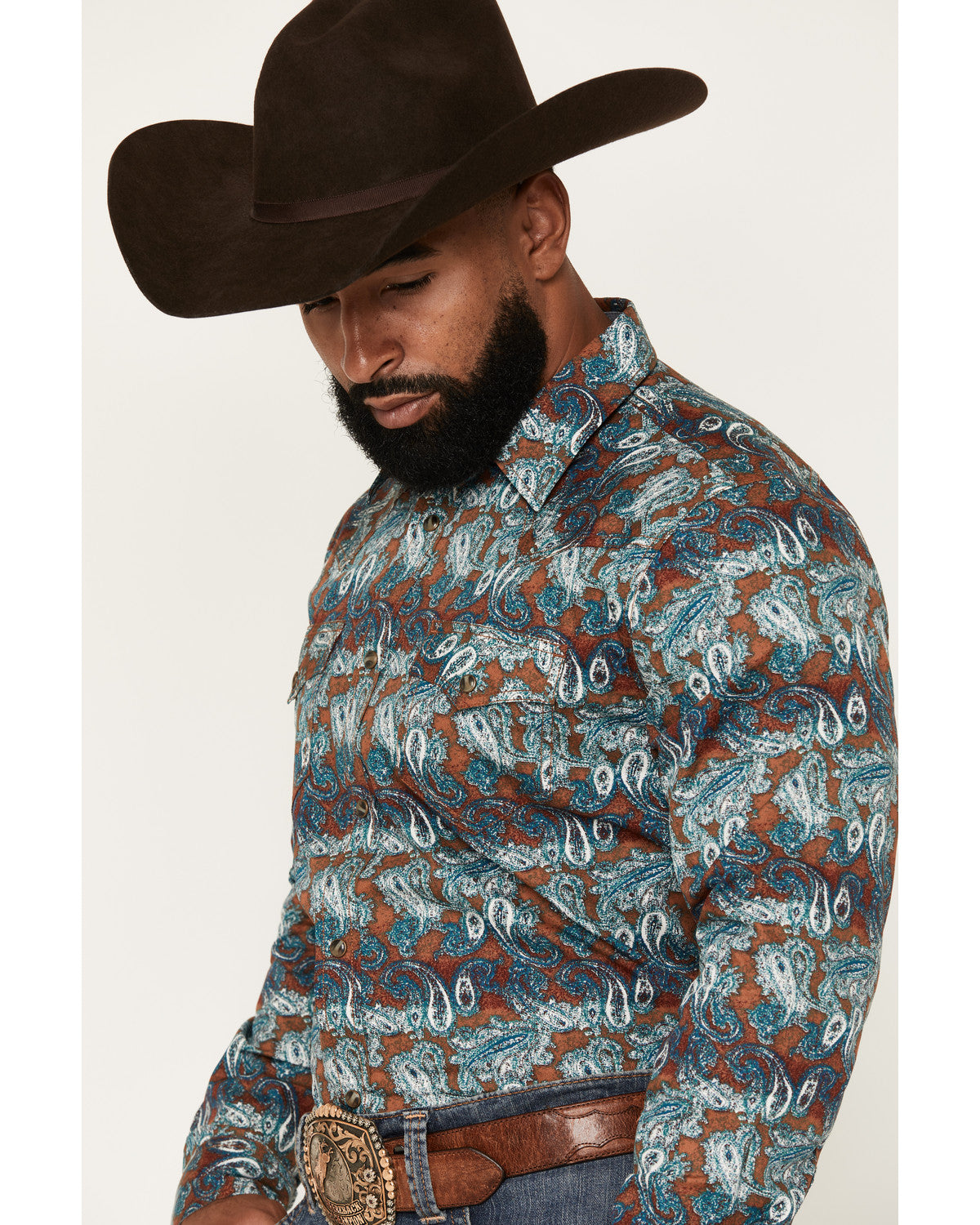 Men's Gilbert Paisley Print Long Sleeve Snap Western Shirt Blue