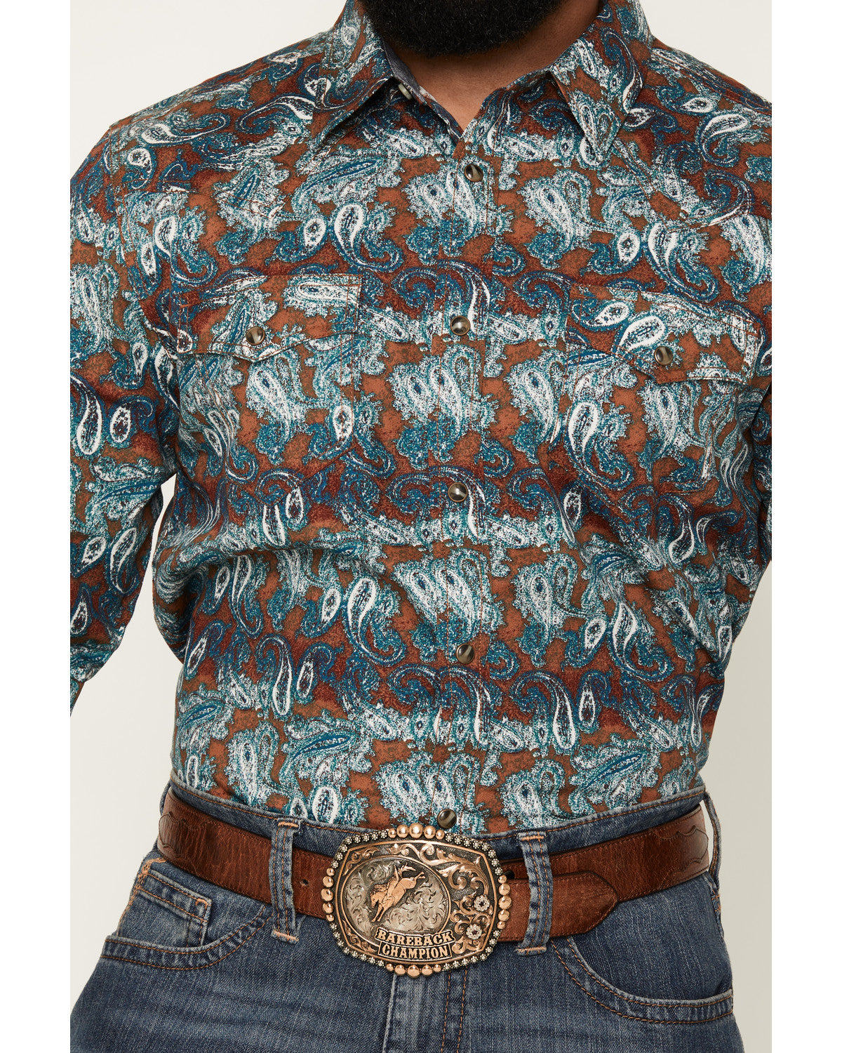 Men's Gilbert Paisley Print Long Sleeve Snap Western Shirt Blue