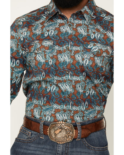 Men's Gilbert Paisley Print Long Sleeve Snap Western Shirt Blue