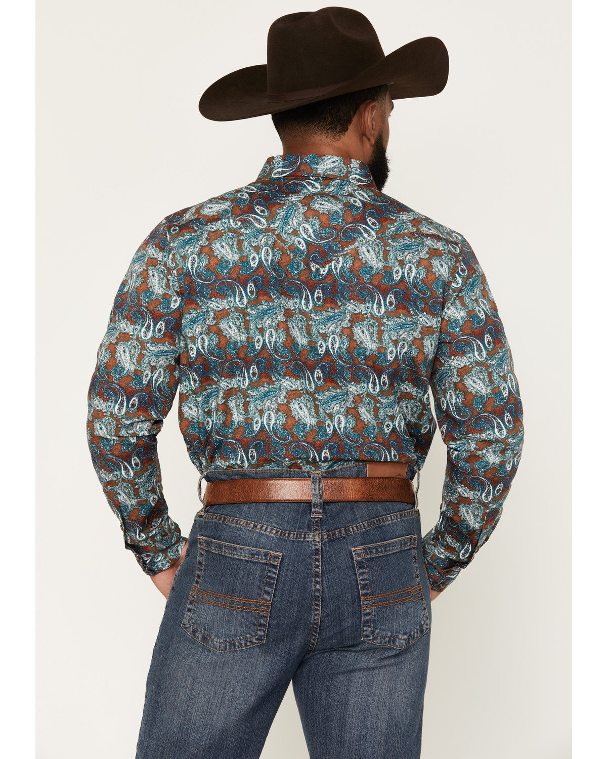 Men's Gilbert Paisley Print Long Sleeve Snap Western Shirt Blue