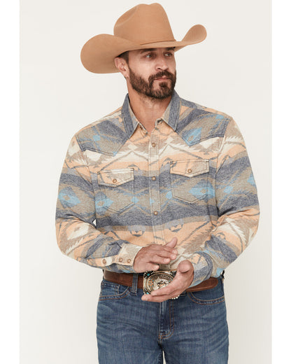 Men's Arrow Bear Southwestern Print Long Sleeve Snap Flanne Multi