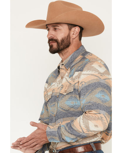 Men's Arrow Bear Southwestern Print Long Sleeve Snap Flanne Multi