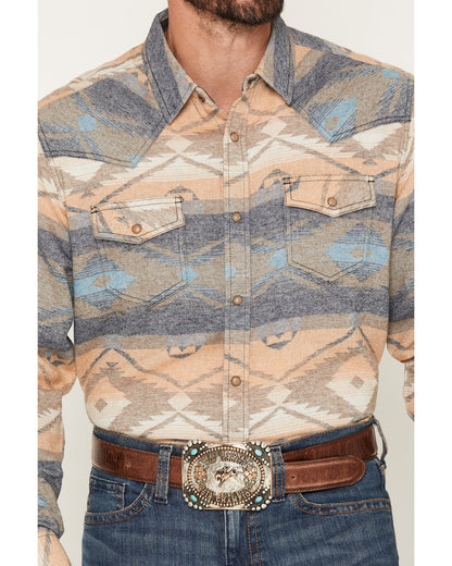Men's Arrow Bear Southwestern Print Long Sleeve Snap Flanne Multi