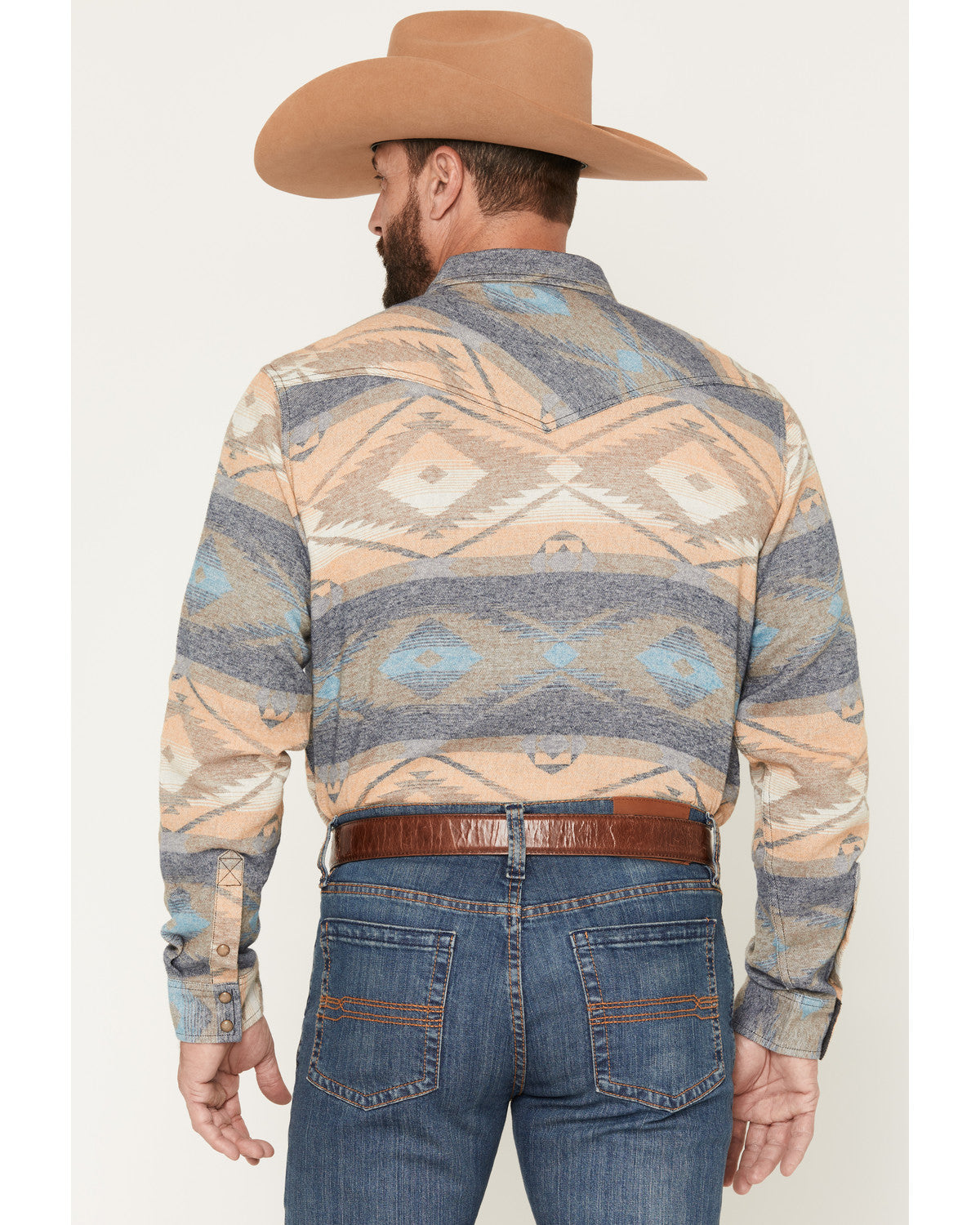 Men's Arrow Bear Southwestern Print Long Sleeve Snap Flanne Multi