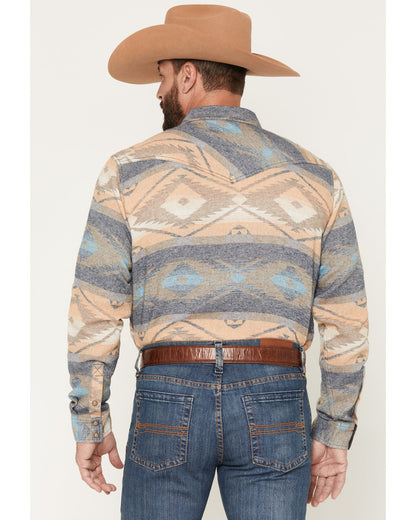 Men's Arrow Bear Southwestern Print Long Sleeve Snap Flanne Multi