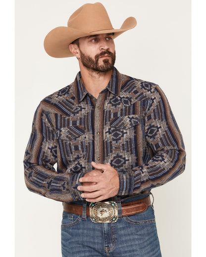 Men's Outpost Southwestern Print Long Sleeve Snap Flannel S Blue