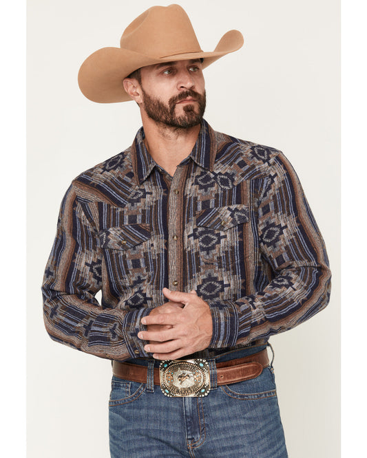 Men's Outpost Southwestern Print Long Sleeve Snap Flannel S Blue
