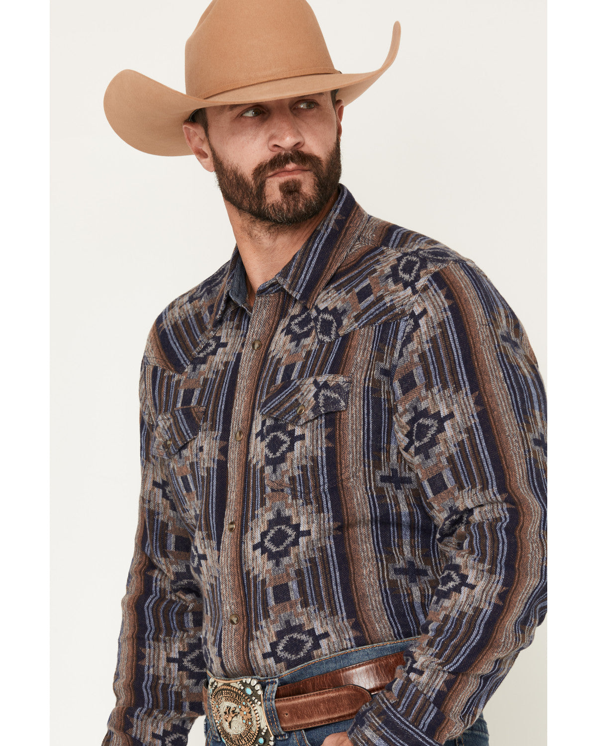 Men's Outpost Southwestern Print Long Sleeve Snap Flannel S Blue