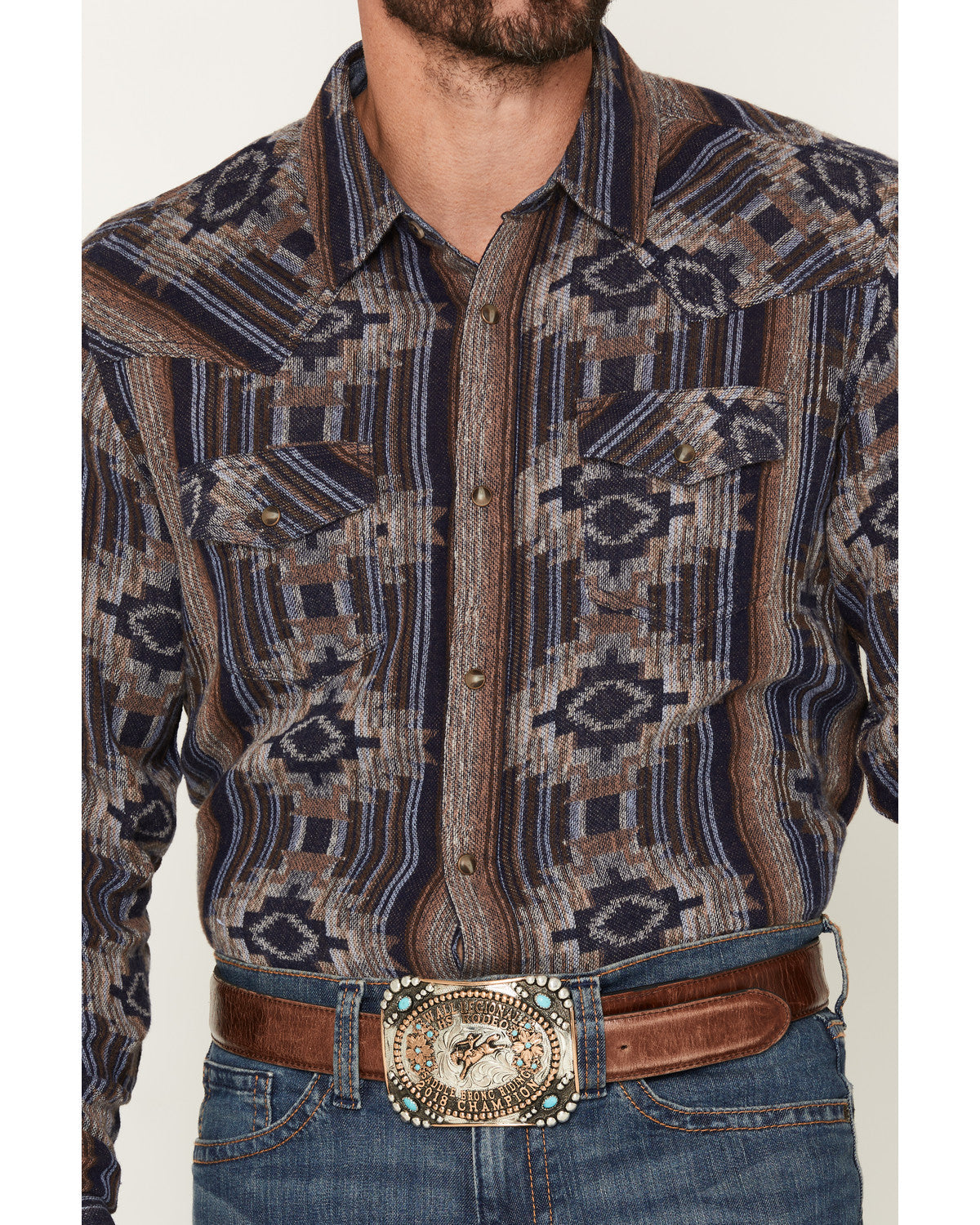 Men's Outpost Southwestern Print Long Sleeve Snap Flannel S Blue