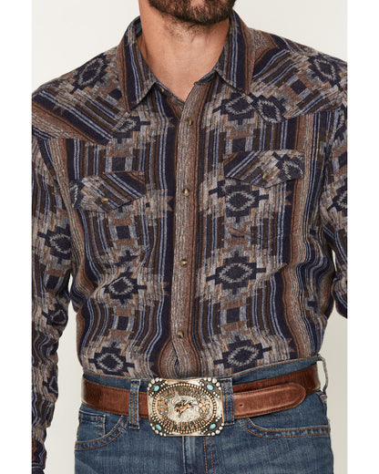 Men's Outpost Southwestern Print Long Sleeve Snap Flannel S Blue