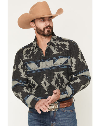 Men's Sun Burn Southwestern Print Long Sleeve Snap Flannel Black